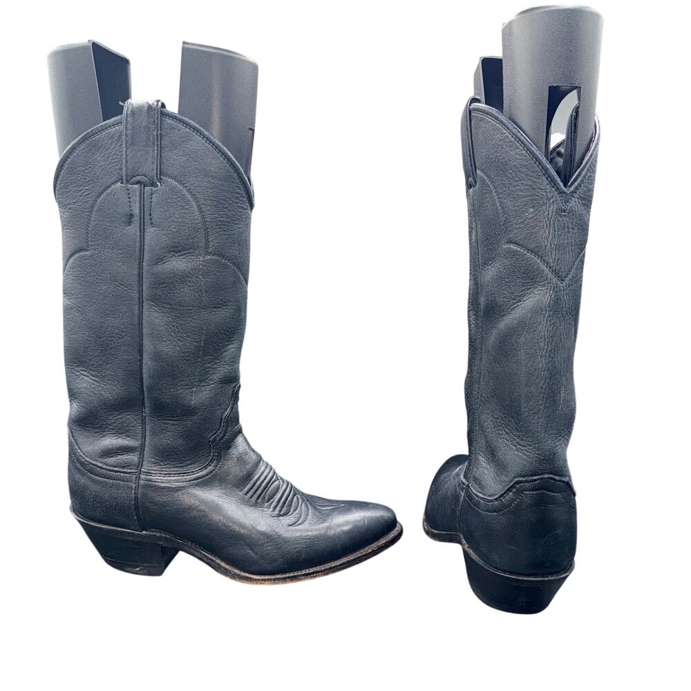 Vintage Justin Black Leather Western Cowboy Boots USA Women’s 7 B Style L4775